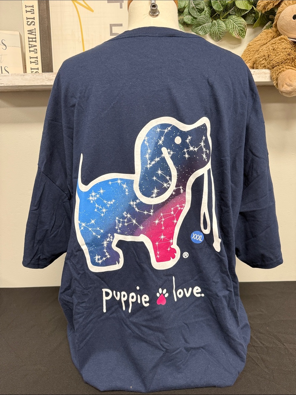 Puppie Love Women's Navy Galaxy Dog Graphic Tee